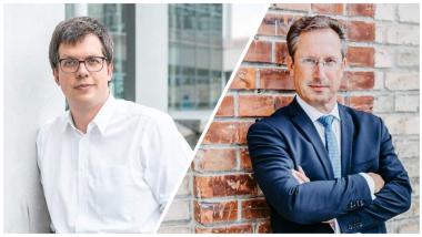 Der Generalsekretär der FDP Bayern und stellvertretende Vorsitzende der FDP-Bundestagsfraktion Lukas Köhler (l.) und Bayerns FDP-Präsidiumsbeisitzer sowie Parlamentarischer Geschäftsführer der FDP im Bundestag Stephan Thomae.